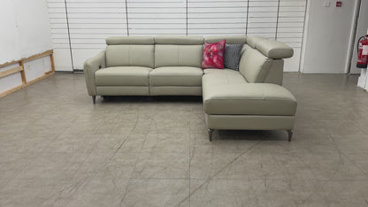 'Nico' Stone Leather Power Recliner Right Hand Facing Chaise Corner Sofa with Storage and Adjustable Headrests