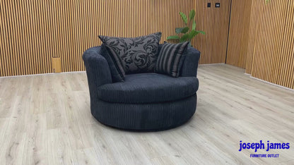 ‘Celine' Black Celine Cord Fabric Large Swivel Chair