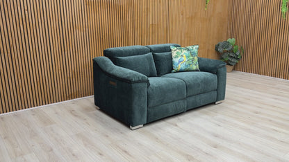 ‘Geneva' Forest Green Linen Fabric 2 Seater Power Recliner Sofa with Power Headrests