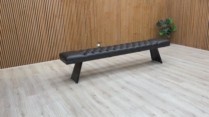 ‘Lucio’ 02 Smoked Solid Oak 240cm Dining Bench with Black Button Top Leather Bench Pad