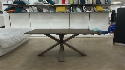 'Saigon' Dark Oak Veneer Wood Fixed Dining Table with Wooden Base