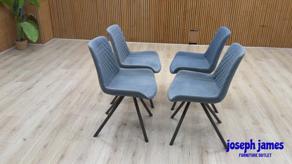 ‘Rocket’ Mineral Blue Fabric Set of 4 Dining Chairs