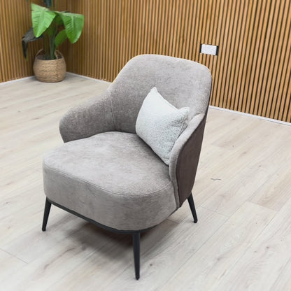Product video demonstration of the ‘Velar’ Brown Combination Fabric Accent Chair, highlighting the fabric texture and build quality.