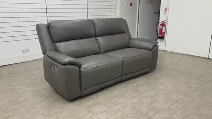 ‘Utah'Grey Le-9308 Leather 3 Seater Power Recliner Sofa with Power Headrests and Power Lumbar