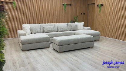 Broadgate’ Stone Grey Woven Fabric Large U-shape Modular Sofa with Footstool