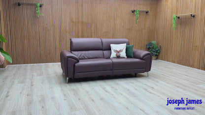 ‘Vino’ Cat-40_30 Oslo Mulberry Leather 3 Seater Power Recliner Sofa with Power Headrests and Heated Seats