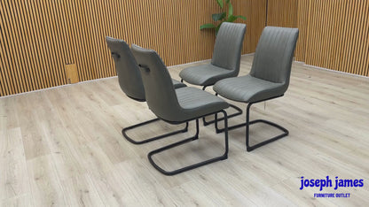 Bodahl 'Terra' Grey Leather Cantilever Dining Chairs - Set of 4