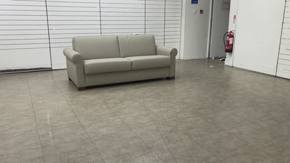 Nicoletti 'Alcova' Torello Tortora Dark Feet Leather 2.5 Seater Sofa Bed with Scroll Arms