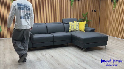‘Lorenza’ Black Leather:Faux Leather Power Recliner Right Hand 3 Seater Chaise Sofa