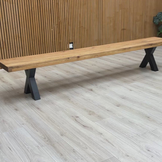 Video : Bodahl Njord 01 Oiled Solid Oak 260cm Dining Bench with Metal X-Shaped Legs.