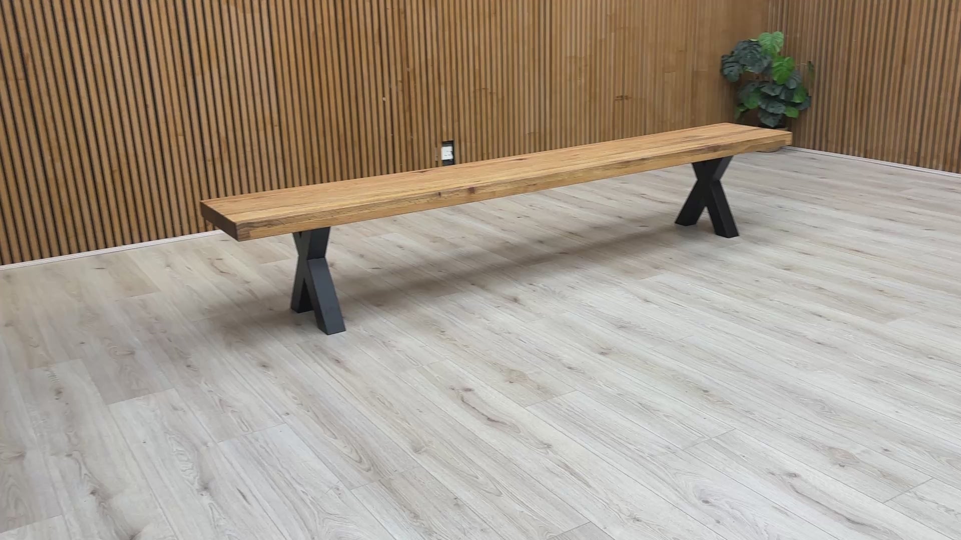Video : Bodahl Njord 01 Oiled Solid Oak 260cm Dining Bench with Metal X-Shaped Legs.