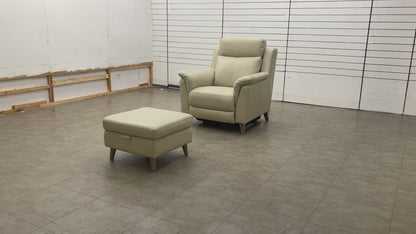 'Sienna' Cream Leather Power Recliner Armchair with Power Headrest + Storage Footstool