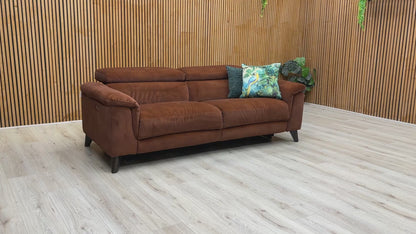 ‘Wade’ Sfa-Pey-R06 Caramel Velvet 3 Seater Power Recliner Sofa