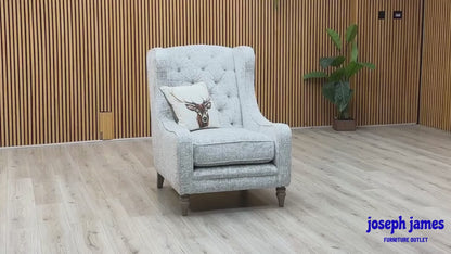 ‘Palace’ Chantilly Damask Anchor Grey Fabric Button Back Winged Accent Chair