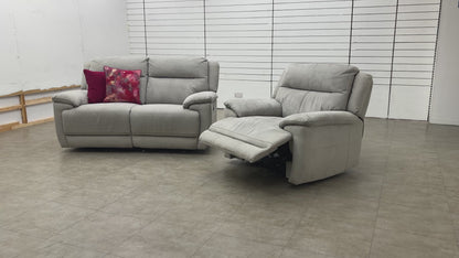 'Touch' Bfa-Mad-R02 Feather Heavy Duty Fabric 2 Seater Power Recliner Sofa with USB Ports + 'Touch' Power Recliner Armchair