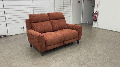 'Zen' Caramel Orange 2 Seater Fabric Power Recliner Sofa with Power Headrests and Power Lumbar