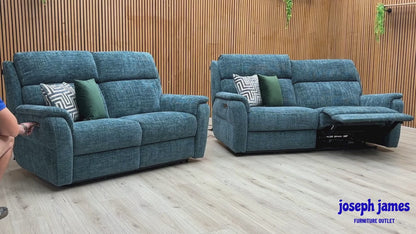 Nicoletti 'Vito' Baobab Blue Fabric 3 + 2 Seater Power Recliner Sofa Set with Power Headrests and Power Lumbar