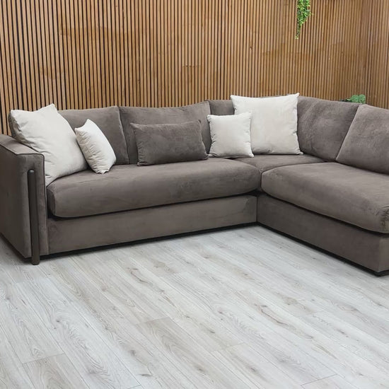 Video walk-through of the Barney espresso brown chaise corner sofa, showing seat depth and fabric quality.