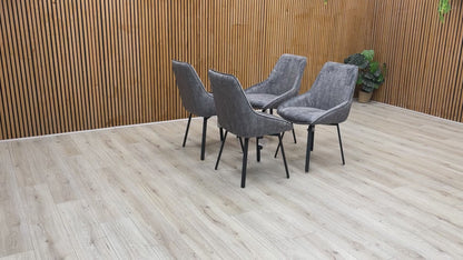 ‘Veja' Grey Heritage Velvet Set of 4 Swivel Dining Chairs