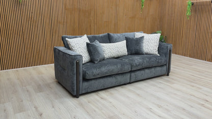 ‘Barney' Zurich Grey Celine Linen Fabric 4 Seater Classic Back Split Frame Sofa