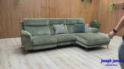 ‘Eclipse’ Fab-Crn-R353 Forest Green Br Chenille Fabric Power Recliner Right Hand Facing Corner Sofa with Power Headrests