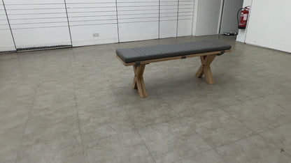 Bodahl 'Loki' 52 Natural Bianca Solid Oak 140cm Dining Bench with All Wooden X-Shaped Legs + Grey Bench Pad