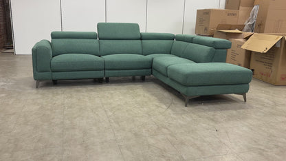 ‘Cordova’ Green Fabric Power Recliner Right Hand Chaise Corner Sofa with Adjustable Headrests