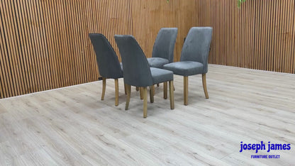 ‘Hamilton’ Solid American Oak Draw Leaf Extending Dining Table with Charcoal Grey Fabric Dining Chairs - Set of 4
