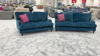 'Bella' Pacific Blue Velvet 3 + 2 Seater Sofa Set