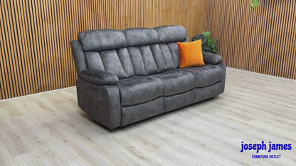 'Merrion’ Dapple Charcoal Fabric 3 + 2 Seater Power Recliner with Drop Down Cup Holder Sofa Set