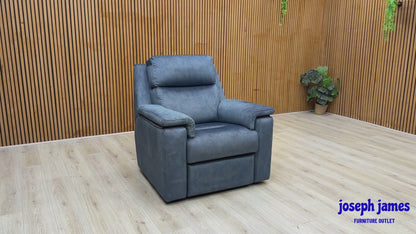 G Plan ‘Thornbury’ A125 Stingray Indigo Velvet Fabric 3 Seater Power Recliner with Standard Chair Sofa Set