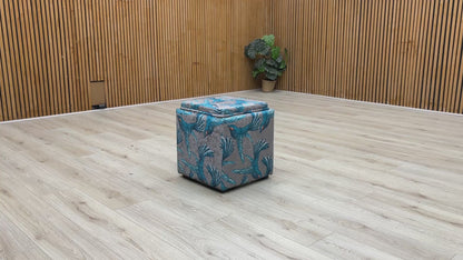 The Lounge Co ‘Bronwyn’ Lor149 Paradise Bird Grey Wot Patterned Fabric Storage Cube Tray Footstool