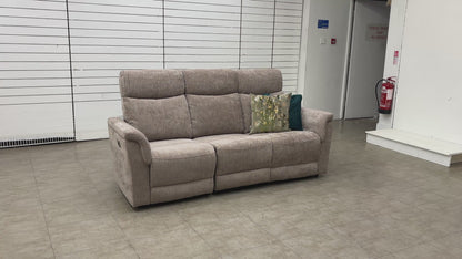 ‘Maude’ Mocha Tight Weave Fabric 3 Seater Power Recliner Sofa