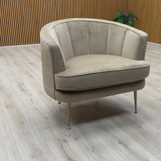 Video showcasing the tactile quality of the sensual velvet fabric and the 360-degree silhouette of the chair.