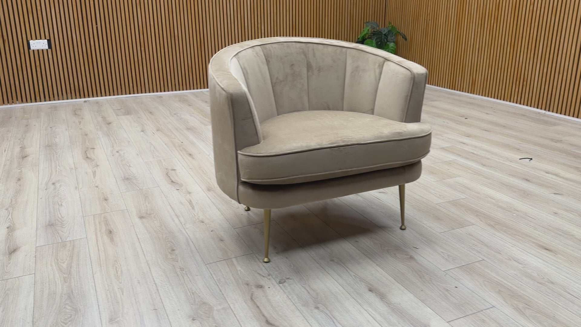 Video showcasing the tactile quality of the sensual velvet fabric and the 360-degree silhouette of the chair.