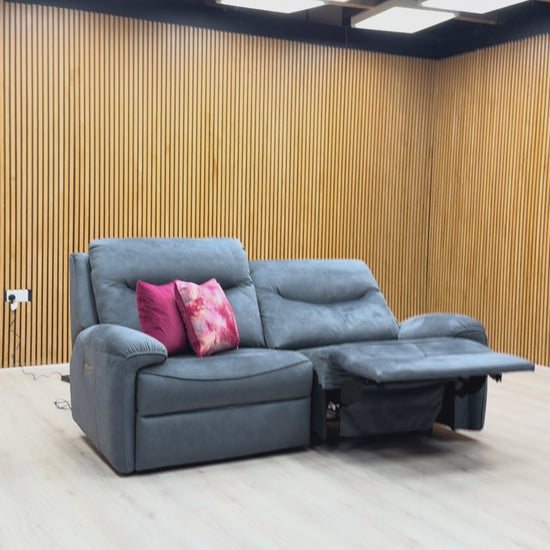 Video demonstration of the G Plan 'Amesbury' power recliner, showing headrest, lumbar, and reclining adjustments.
