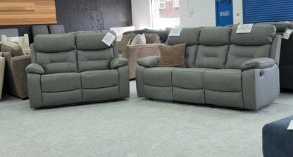 ‘Beaumont’ Grey Endurance Fabric Manual Recliner High Back 3 + 2 Seater Sofa Set