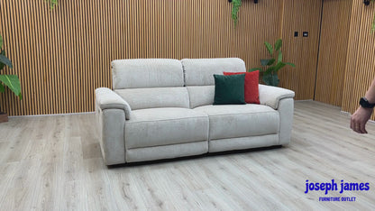 ‘Genius' Hudson Cream Fabric 3 Seater Power Recliner Sofa with Power Headrests