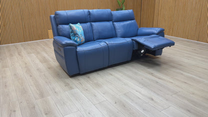 'Aero' Aegean Blue Cat-40/12 Leather 3 Seater Power Recliner Sofa with Power Headrests