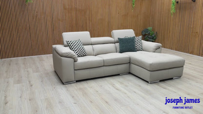 'Brady' Grey 100% Premium Leather 3 Seater Right Hand Chaise Sofa