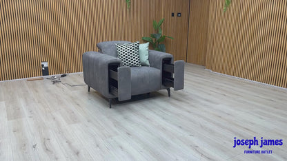'Elphaba' Dexter Mocha Grey Velvet Fabric Power Recliner Chair with Storage Arms