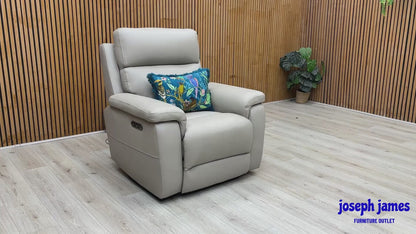 ‘Raven’ Oslo Light Grey Cat-40/27 Leather Power Recliner Chair