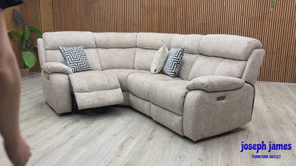 'Moreno' Bfa-Bnn-R26 Cream Velvet Fabric Left Hand Facing Power Recliner Corner Sofa with Power Headrest