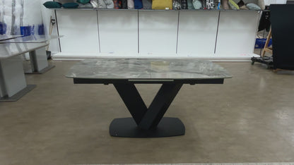 Merlin' Marble Effect Ceramic Top Large Pop Up Extending Dining Table