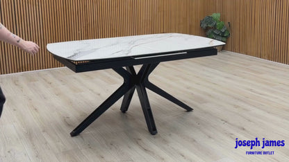 'Jose' Fiorentino Marble Ceramic Top 160cm Pop up Extending Dining Table with 2 Arm Chairs + 2 Armless Chairs Set