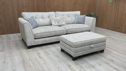 ‘Mariah’ Dapple Oyster No Insert 4 Seater Fabric Classic Back Split Frame Sofa + Storage Footstool (Ariana)