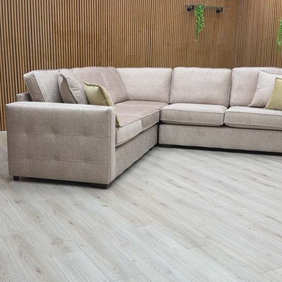 Product walkthrough of the Chelsea 2 Corner 2 sofa, demonstrating the velvet’s sheen, cushion firmness, and modular assembly.