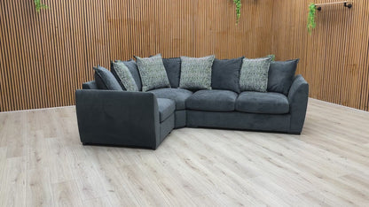 Product walkthrough video demonstrating the Havana sofa, showcasing the soft fabric texture, cushion bounce resilience, and the scale of the left-hand corner layout.