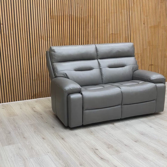Video providing a detailed look at the texture and construction of the Cinemax Grey Leather 2 Seater Sofa.