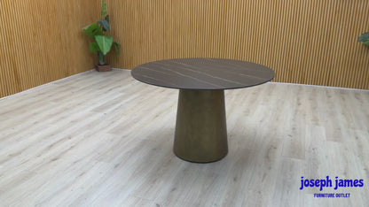 ‘Osiris’ Golden Black Sintered Stone Top 120cm Round Dining Table